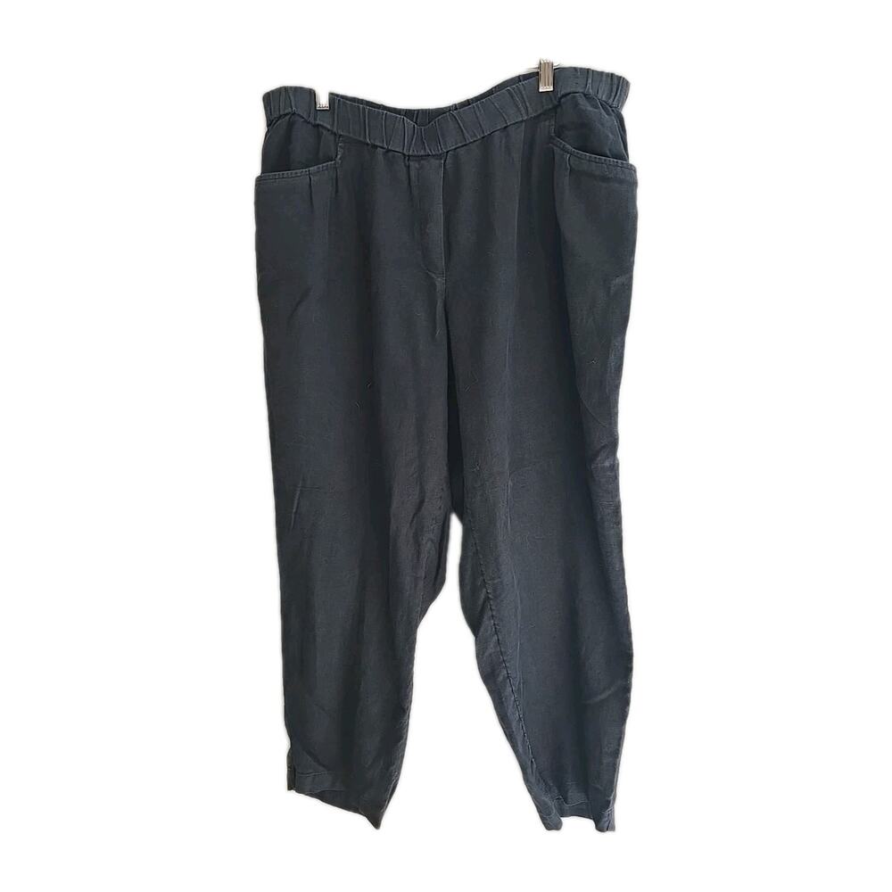 Pure Jill Elements Black 100% Linen Pull On Cropped Pants Womans Plus Size 2X